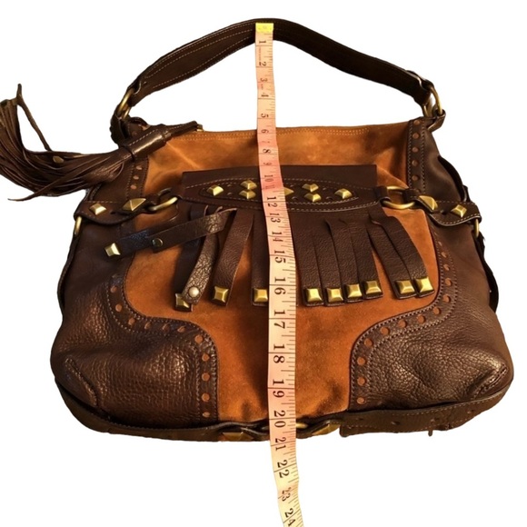 Micheal Kors size X- large brown suede bag brass studded leather fringe - Picture 1 of 16